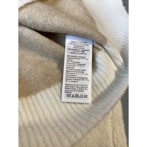 J. Crew Factory Green Beige Colorblock Merino Wool Blend Boxy Pullover Sweater S - Picture 6 of 6